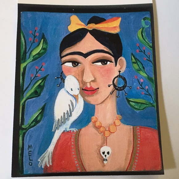 PRINT Frida Kahlo and Bird Portrait - Picture 1 of 3
